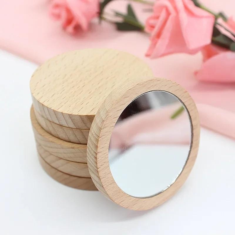 Bois Miroir De Poche Bois Univers du Voyage