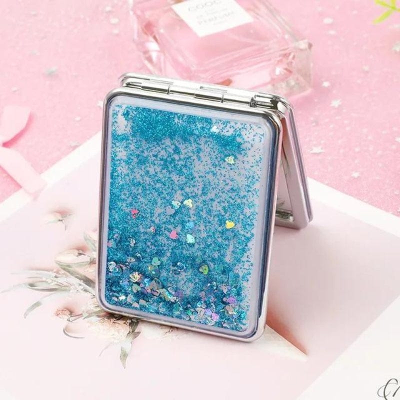 Bleu / Carré Miroir de Poche Paillettes Univers du Voyage