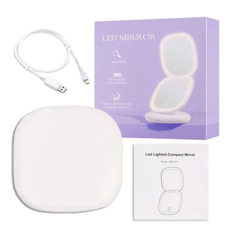 Blanc Carré Double Lampe (x3) Miroir Grossissant De Poche Avec Led Univers du Voyage