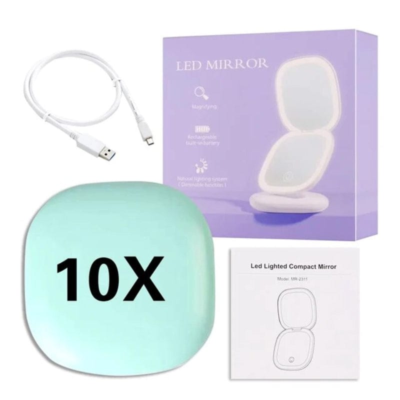 Vert Carré Double Lampe (x10) Miroir Grossissant De Poche Avec Led Univers du Voyage