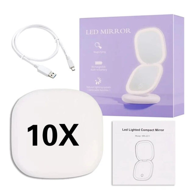 Miroir Grossissant De Poche Avec Led