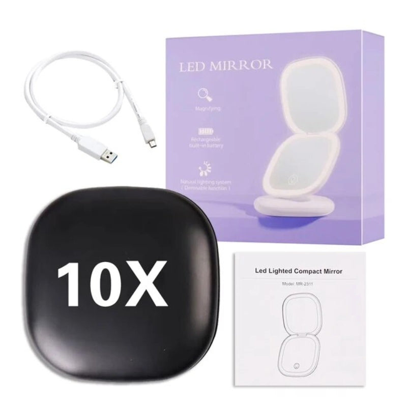 Miroir Grossissant De Poche Avec Led