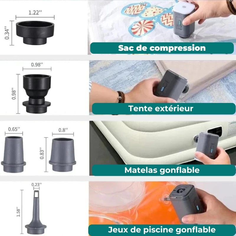Pompe Électrique Portable Rechargeable Aspiration et Gonflage Univers du Voyage