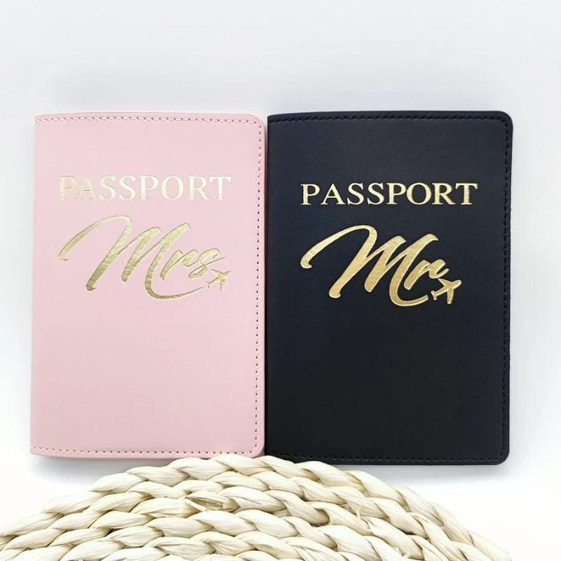 Ensemble Couple Noir et Rose Protège Passeport Monsieur Madame Univers du Voyage