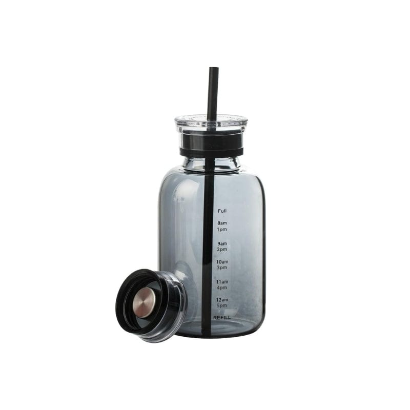 Noir / 350ml Bouteille D'eau en Verre avec Paille Univers du Voyage