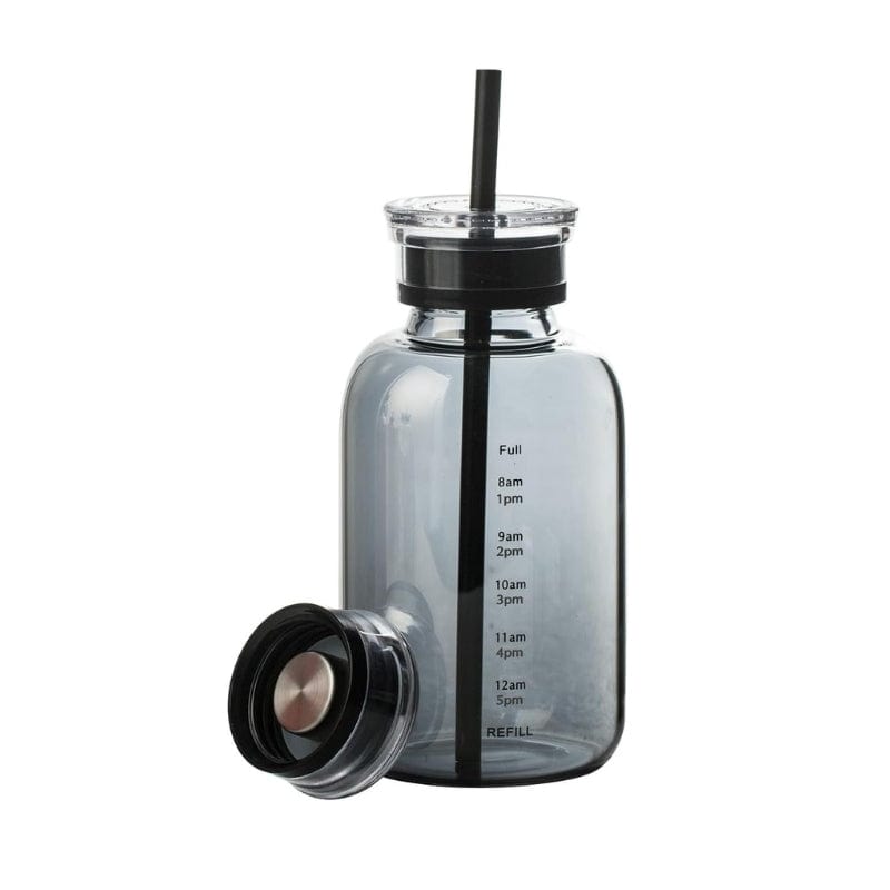 Noir / 450ml Bouteille D'eau en Verre avec Paille Univers du Voyage
