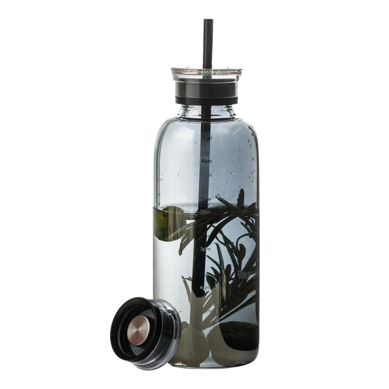 Noir / 750ml Bouteille D'eau en Verre avec Paille Univers du Voyage
