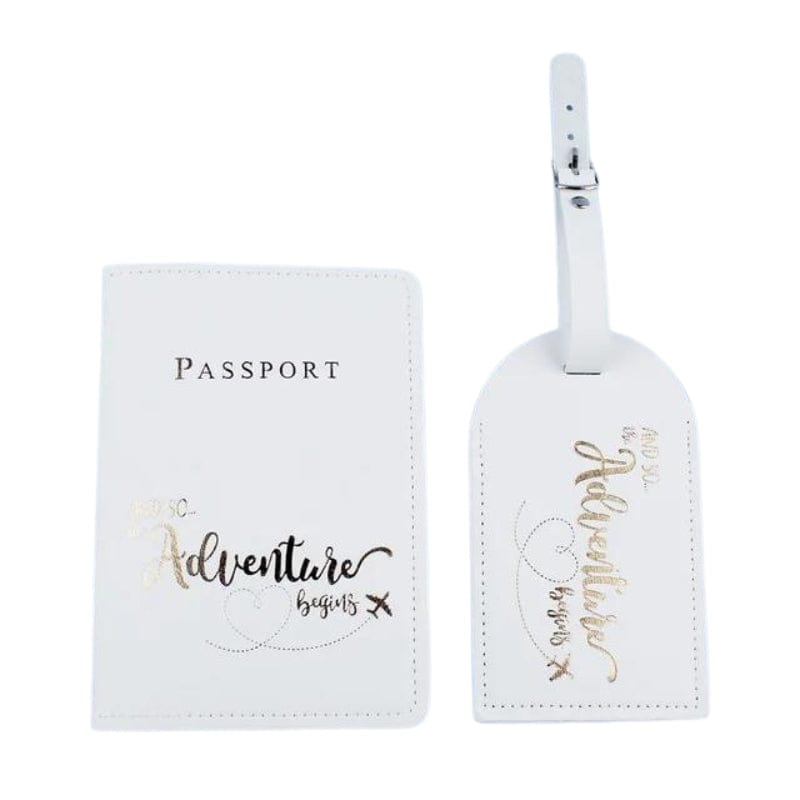 Blanc / Gravure Dorée Etiquette Bagage Et Etui Passeport Univers du Voyage