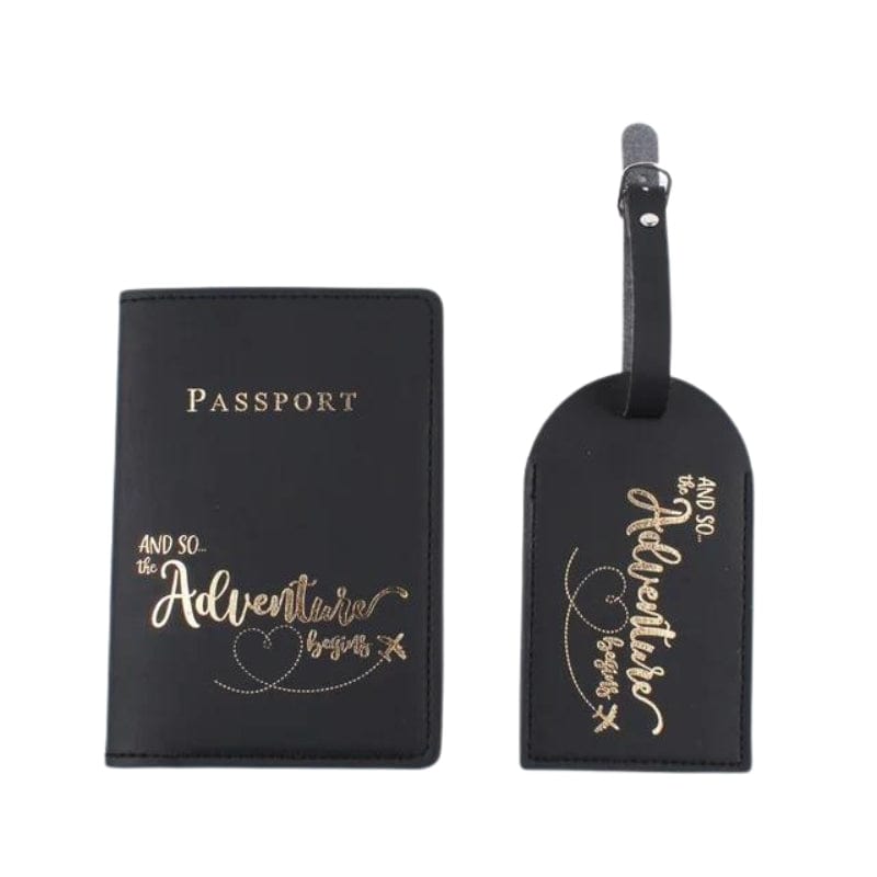 Noir / Gravure Dorée Etiquette Bagage Et Etui Passeport Univers du Voyage