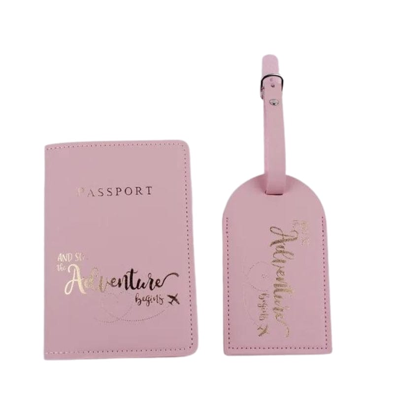 Rose / Gravure Dorée Etiquette Bagage Et Etui Passeport Univers du Voyage
