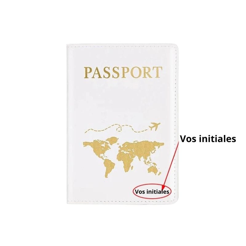 Blanc Etui Passeport Personnalisable Univers du Voyage