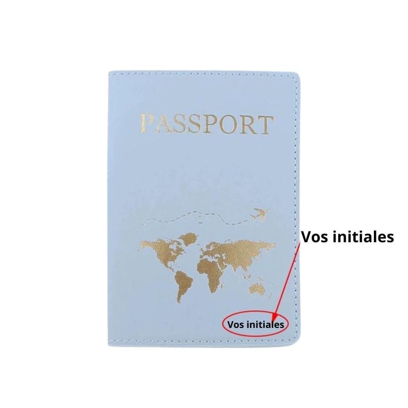 Bleu Etui Passeport Personnalisable Univers du Voyage