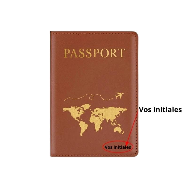 Marron Etui Passeport Personnalisable Univers du Voyage