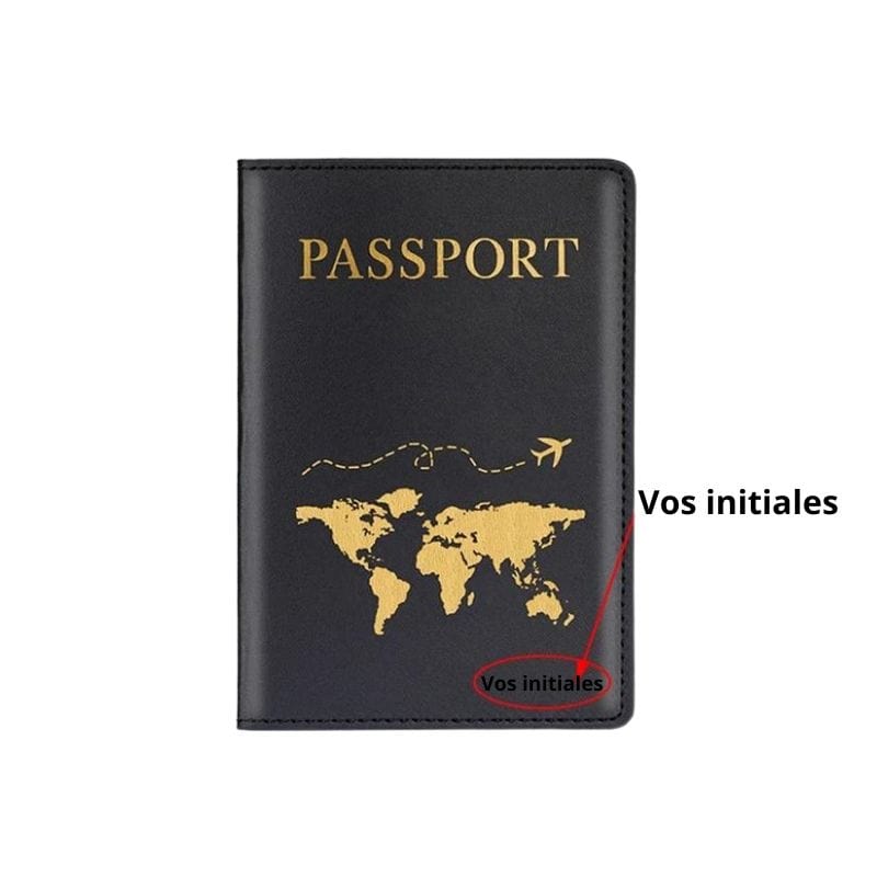 Noir Etui Passeport Personnalisable Univers du Voyage