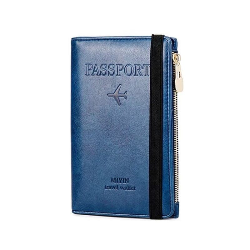 Bleu Marine Étui Passeport Simili Univers du Voyage