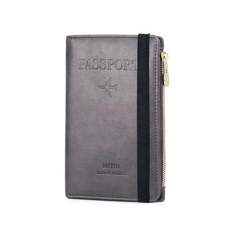 Gris Étui Passeport Simili Univers du Voyage