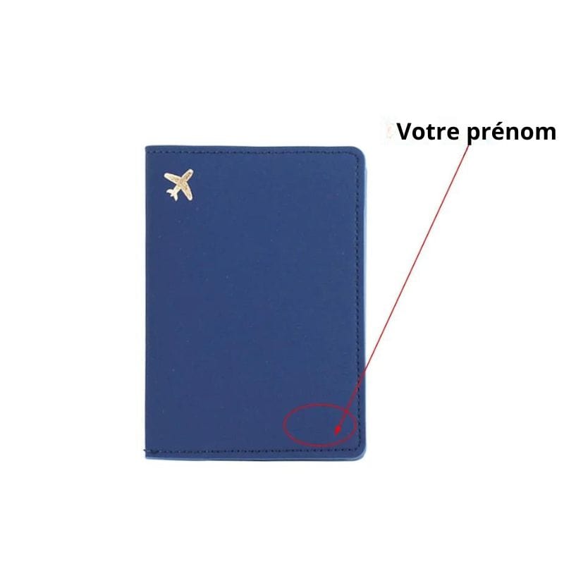 Bleu Etui Protège Passeport PU Personnalisé Univers du Voyage