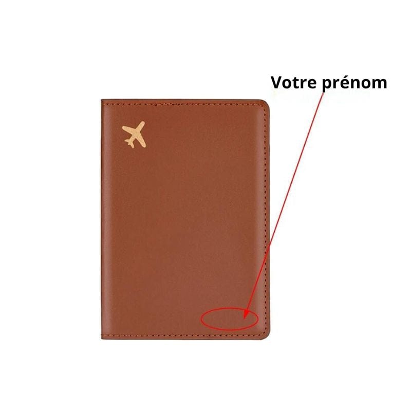 Marron Etui Protège Passeport PU Personnalisé Univers du Voyage