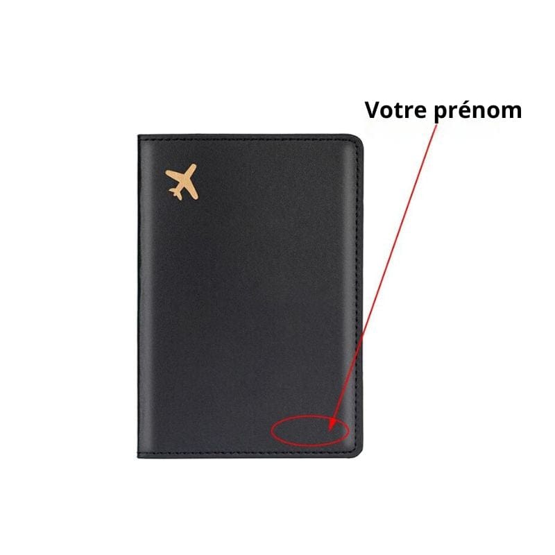 Noir Etui Protège Passeport PU Personnalisé Univers du Voyage
