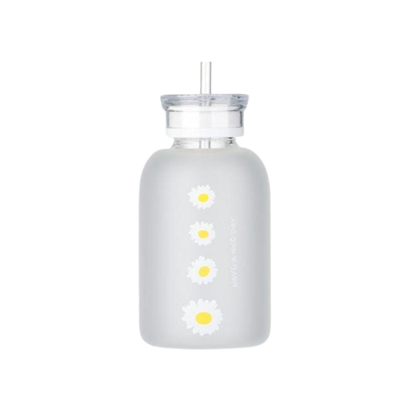 Blanc / Motif Quatre Fleurs Gourde En Verre Avec Paille Univers du Voyage