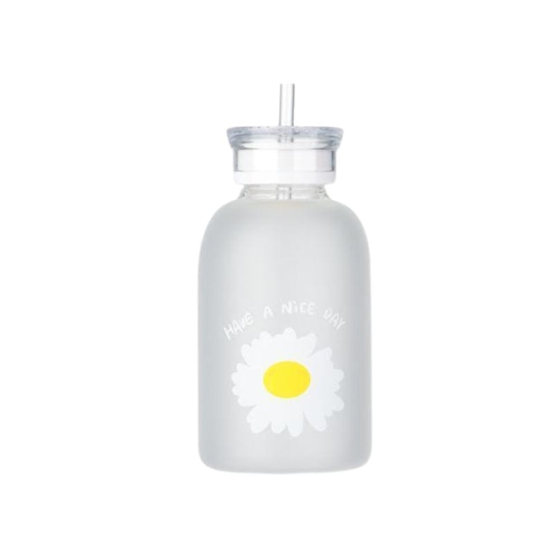 Blanc / Motif Une Fleur Gourde En Verre Avec Paille Univers du Voyage