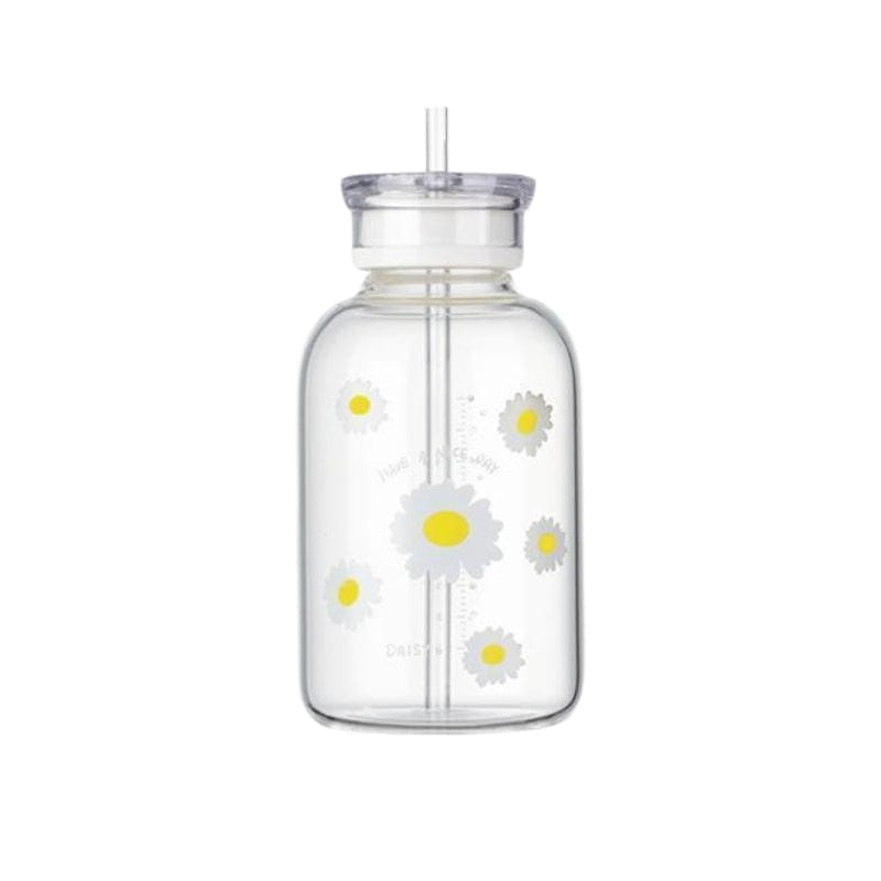 Transparent / Motif Cinq Fleurs Gourde En Verre Avec Paille Univers du Voyage
