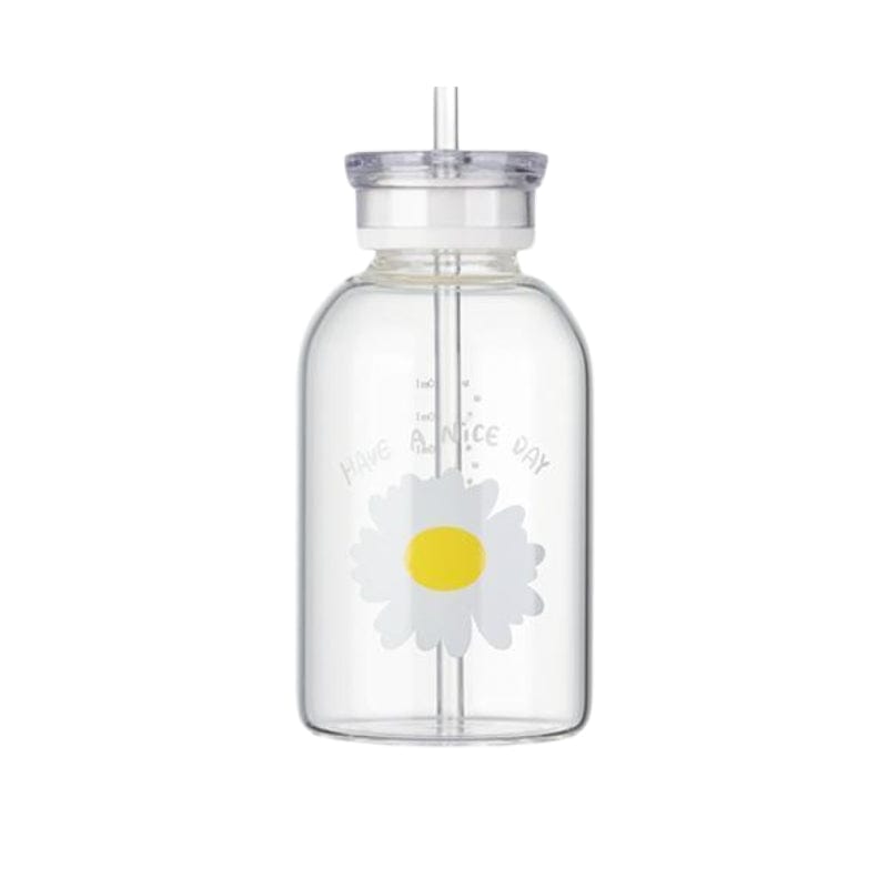 Transparent / Motif Une Fleur Gourde En Verre Avec Paille Univers du Voyage