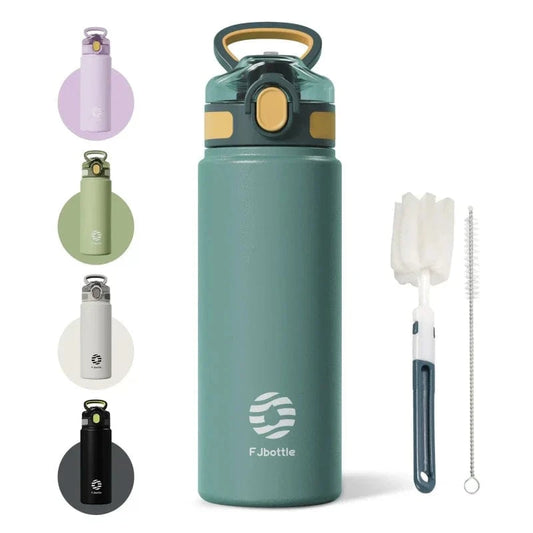 Bleu / 600ml Gourde Isotherme avec Paille Intégrée Univers du Voyage