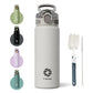 Gris / 600ml Gourde Isotherme avec Paille Intégrée Univers du Voyage
