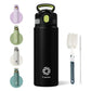 Noir / 600ml Gourde Isotherme avec Paille Intégrée Univers du Voyage