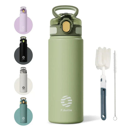 Vert / 600ml Gourde Isotherme avec Paille Intégrée Univers du Voyage