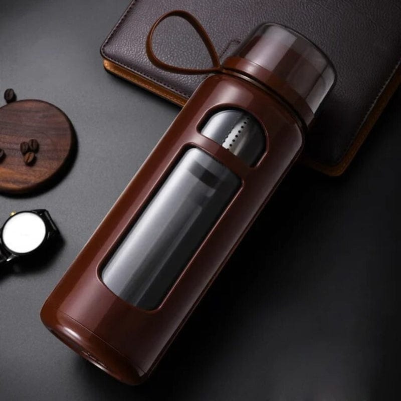 Marron / 800ml Gourde Verre Infuseur Univers du Voyage