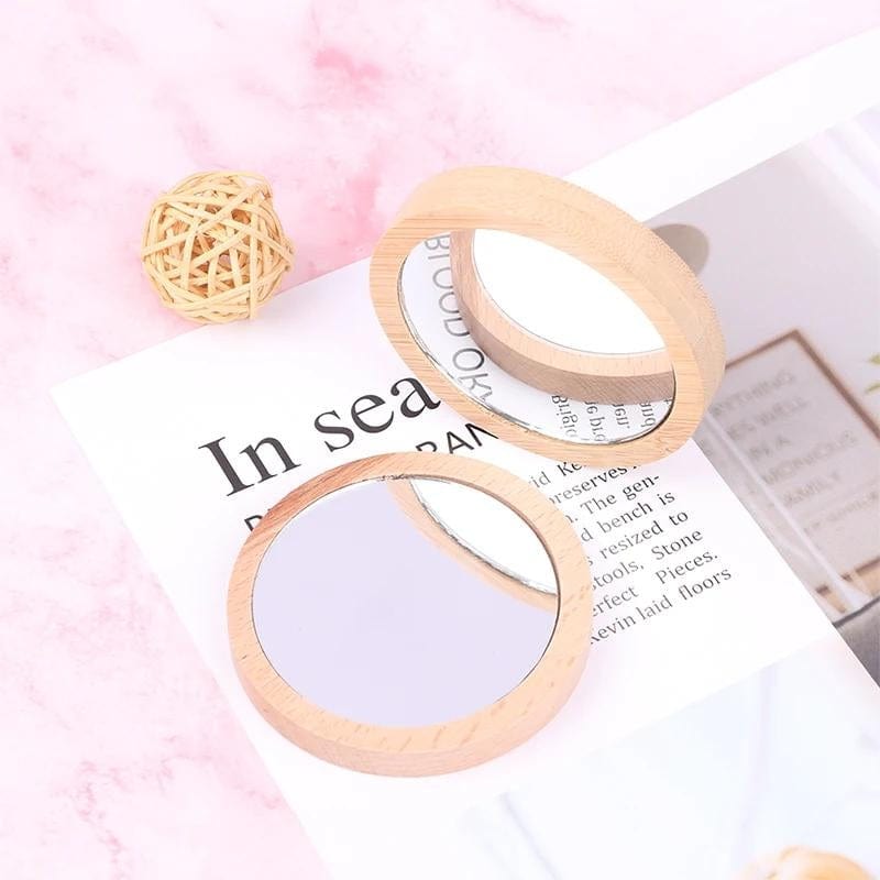 Bois Miroir De Poche Bois Univers du Voyage