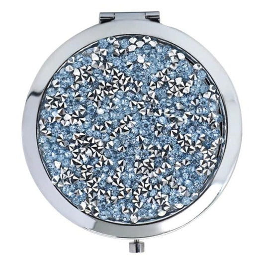 Argent avec des Strass Bleu Ciel Miroir De Poche Luxe Univers du Voyage