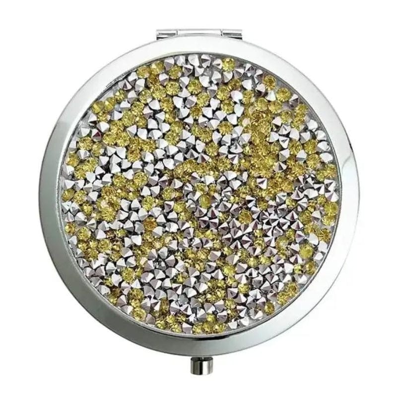 Argent avec des Strass Jaune Miroir De Poche Luxe Univers du Voyage