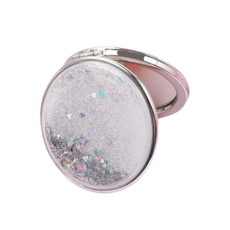 Argenté / Rond Miroir de Poche Paillettes Univers du Voyage