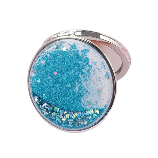 Bleu / Rond Miroir de Poche Paillettes Univers du Voyage