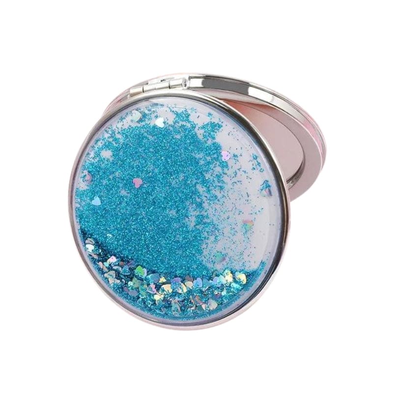 Bleu / Rond Miroir de Poche Paillettes Univers du Voyage