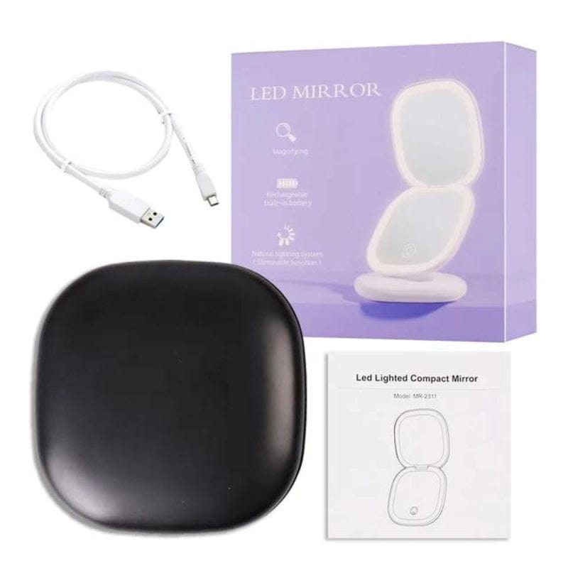 Noir Carré Double Lampe (x5) Miroir Grossissant De Poche Avec Led Univers du Voyage