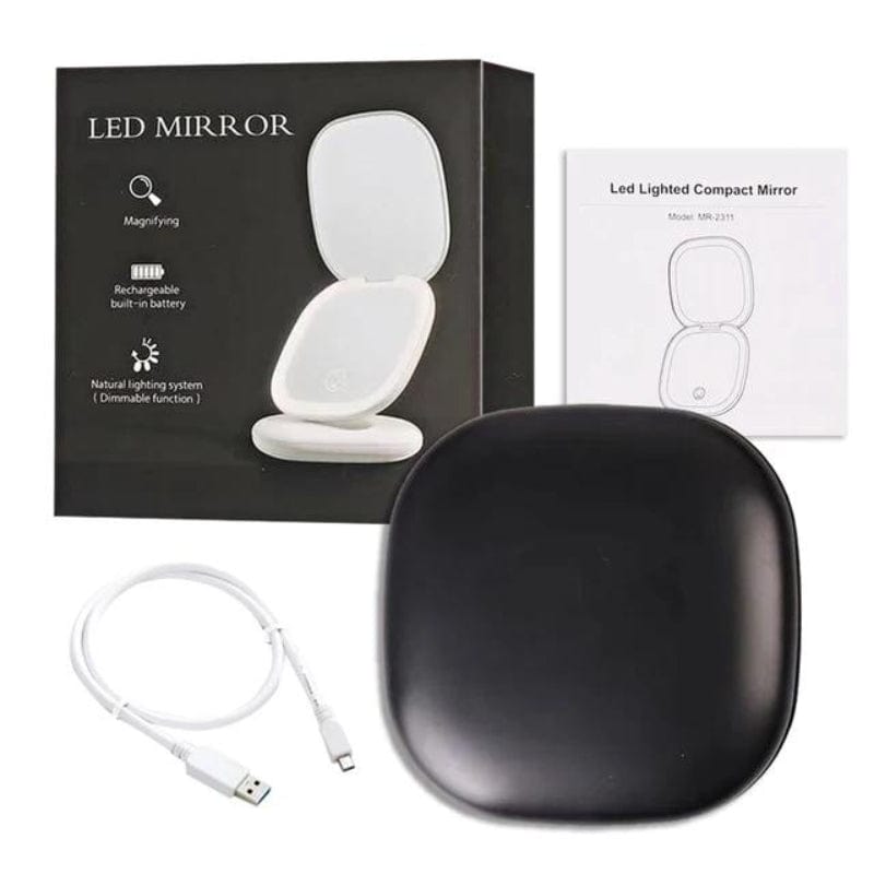 Noir Carré Simple Lampe (x5) Miroir Grossissant De Poche Avec Led Univers du Voyage