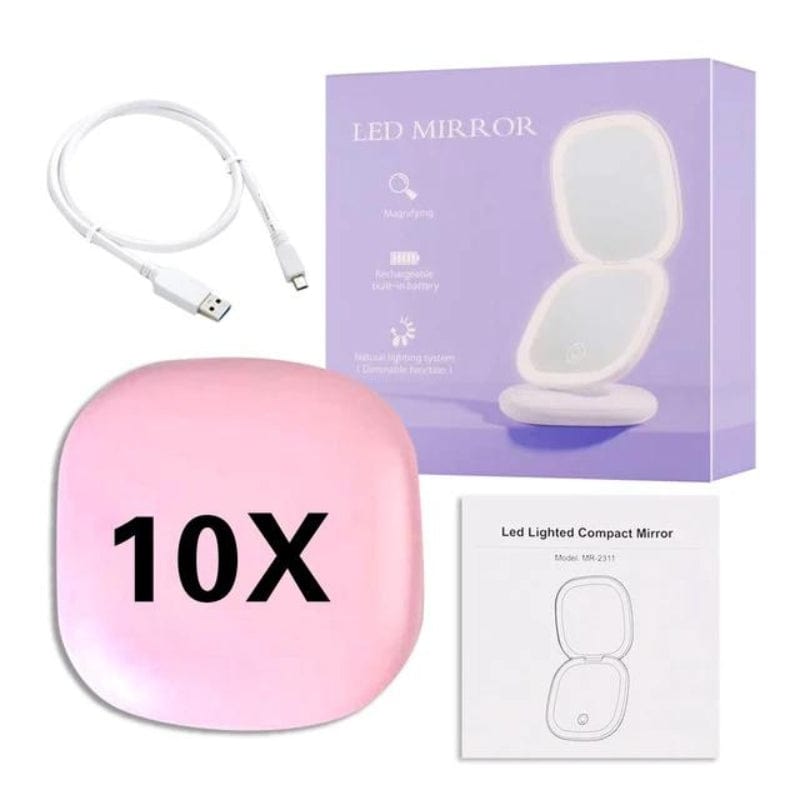 Rose Carré Double Lampe (x10) Miroir Grossissant De Poche Avec Led Univers du Voyage
