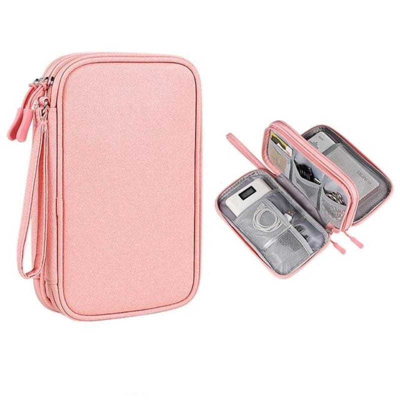 Rose / Double Compartiments Petit Format Pochette Voyage Pour Câbles & Chargeurs Univers du Voyage