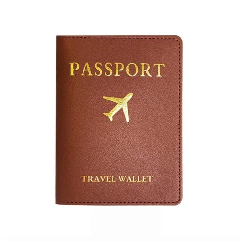 Marron / Gravure Dorée Porte Document de Voyage en Simili Univers du Voyage