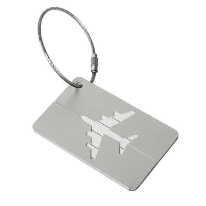 Argent avec Motif Avion Porte Étiquette Métallique Pour Valise Univers du Voyage