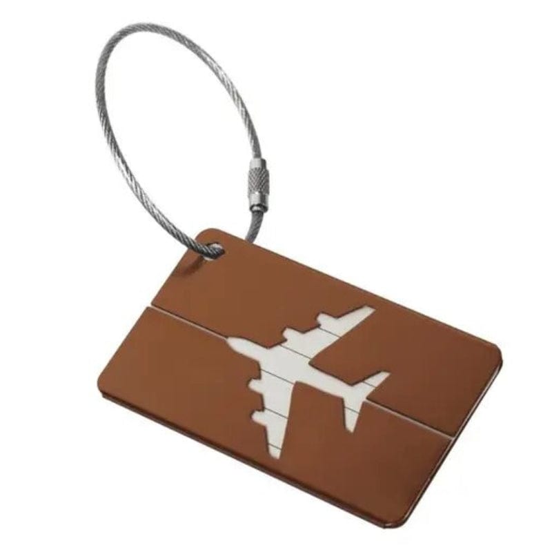 Marron avec Motif Avion Porte Étiquette Métallique Pour Valise Univers du Voyage