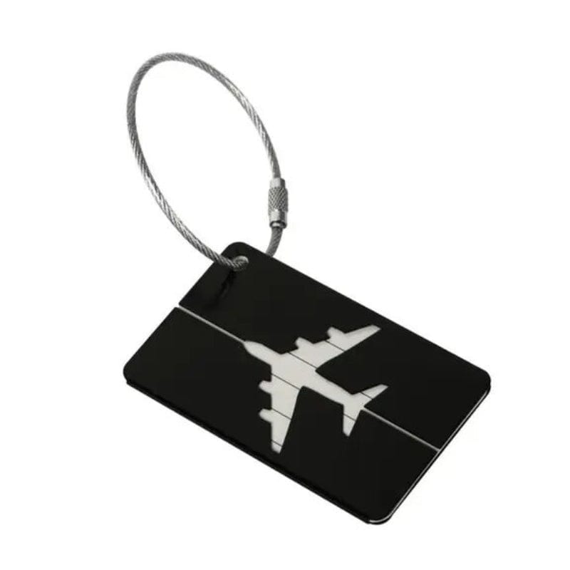 Noir avec Motif Avion Porte Étiquette Métallique Pour Valise Univers du Voyage