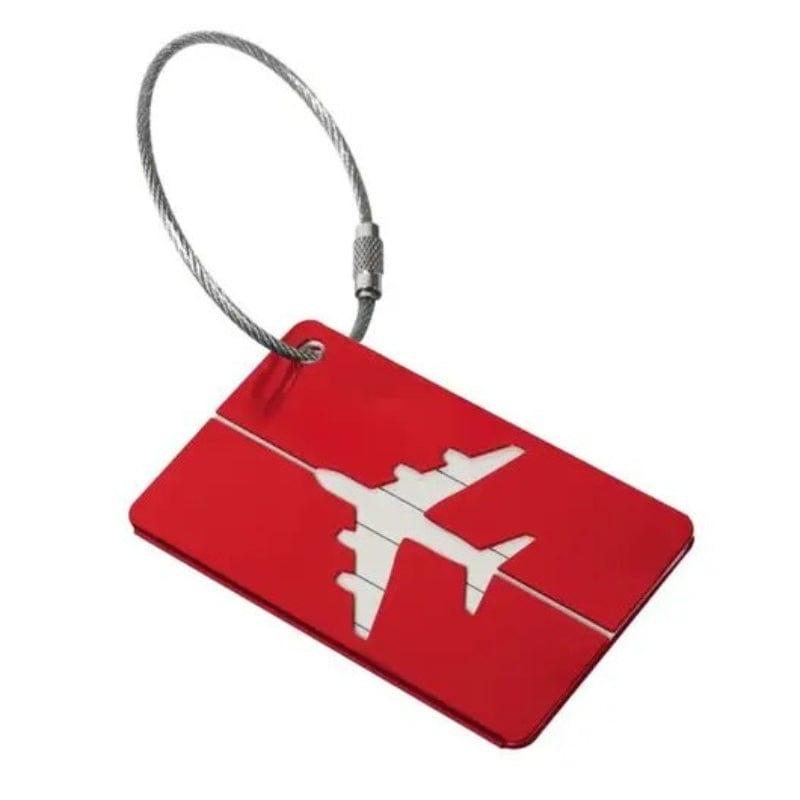 Rouge avec Motif Avion Porte Étiquette Métallique Pour Valise Univers du Voyage