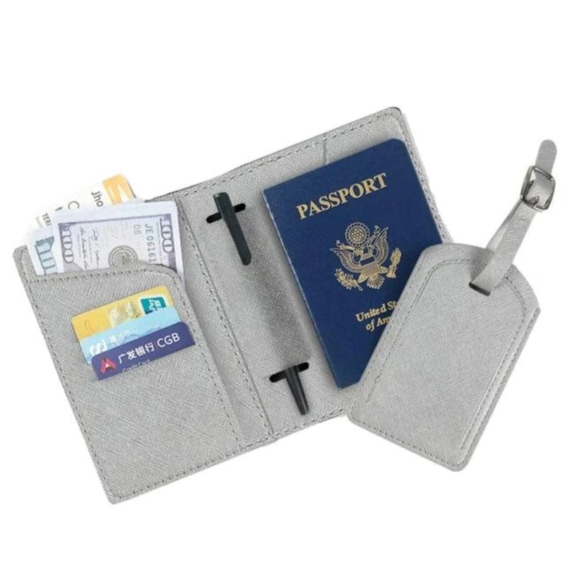 Gris Portefeuille pour Passeport et Voyage en Simili Univers du Voyage