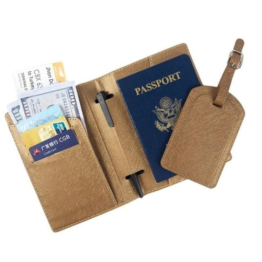 Marron Portefeuille pour Passeport et Voyage en Simili Univers du Voyage