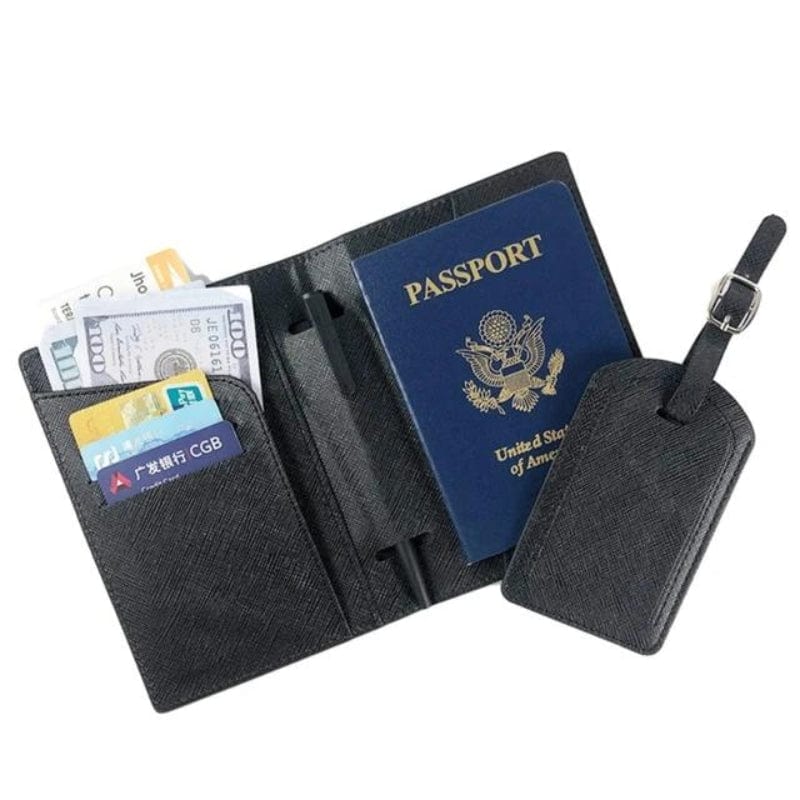 Noir Portefeuille pour Passeport et Voyage en Simili Univers du Voyage